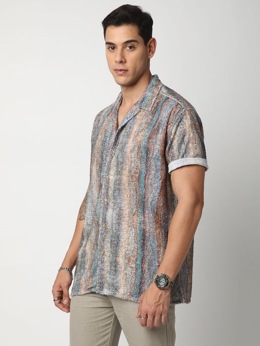 Squashy Multicolour Notch Collar Oversized Shirt