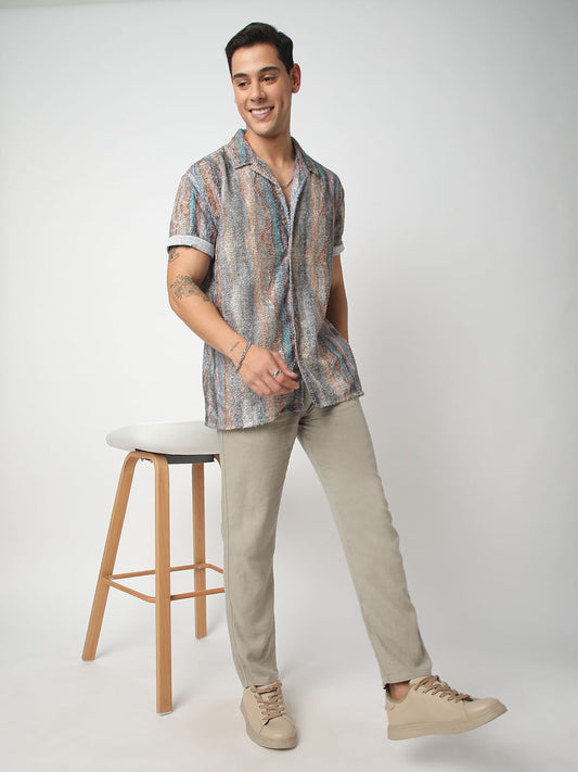 Squashy Multicolour Notch Collar Oversized Shirt