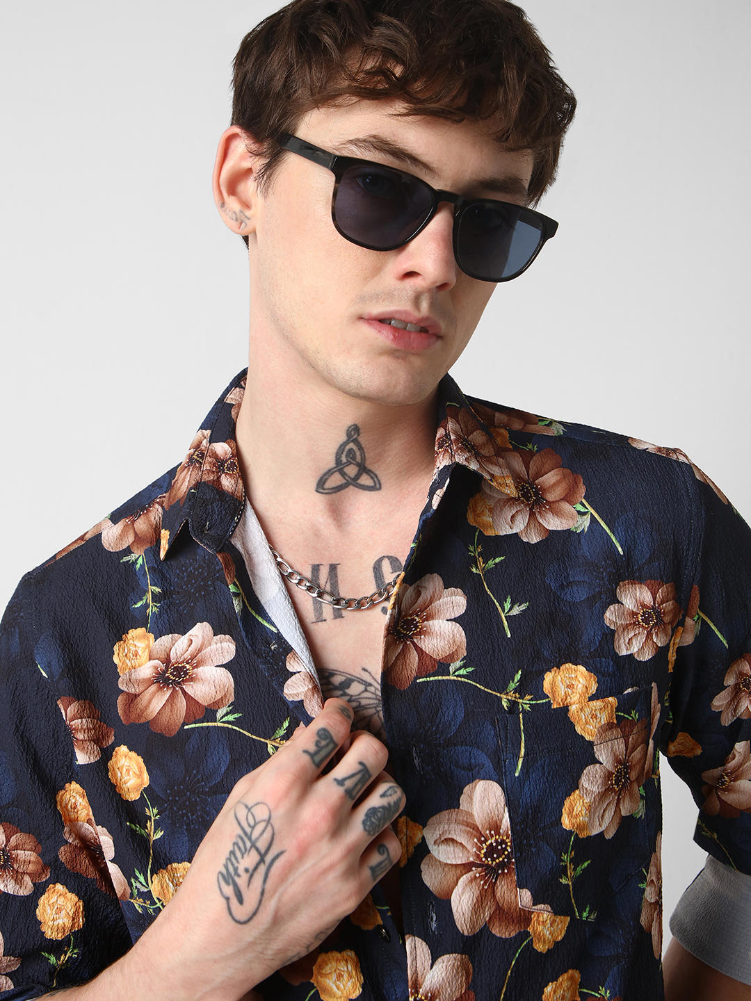 Exquisite Navy Floret Crushed Shirt