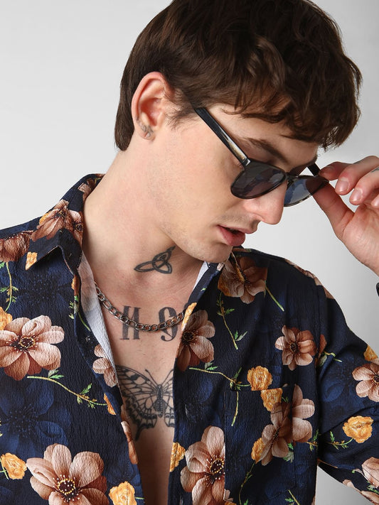 Exquisite Navy Floret Crushed Shirt