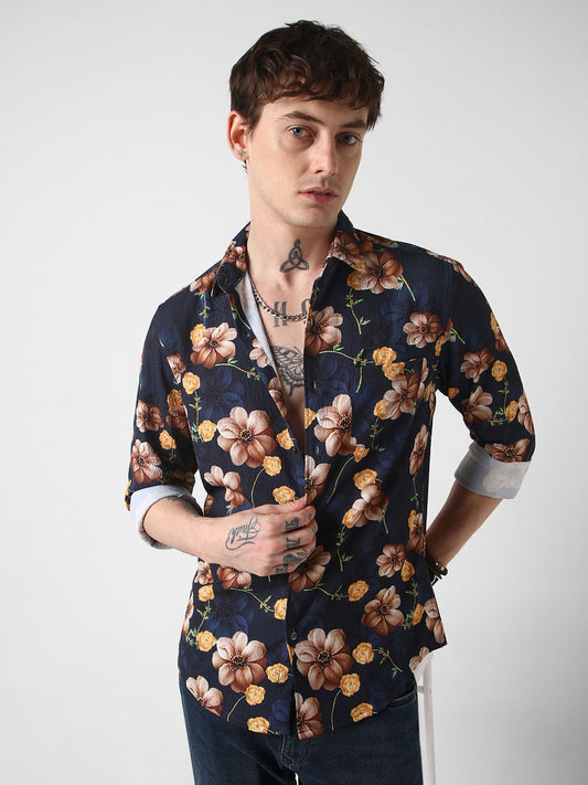 Exquisite Navy Floret Crushed Shirt
