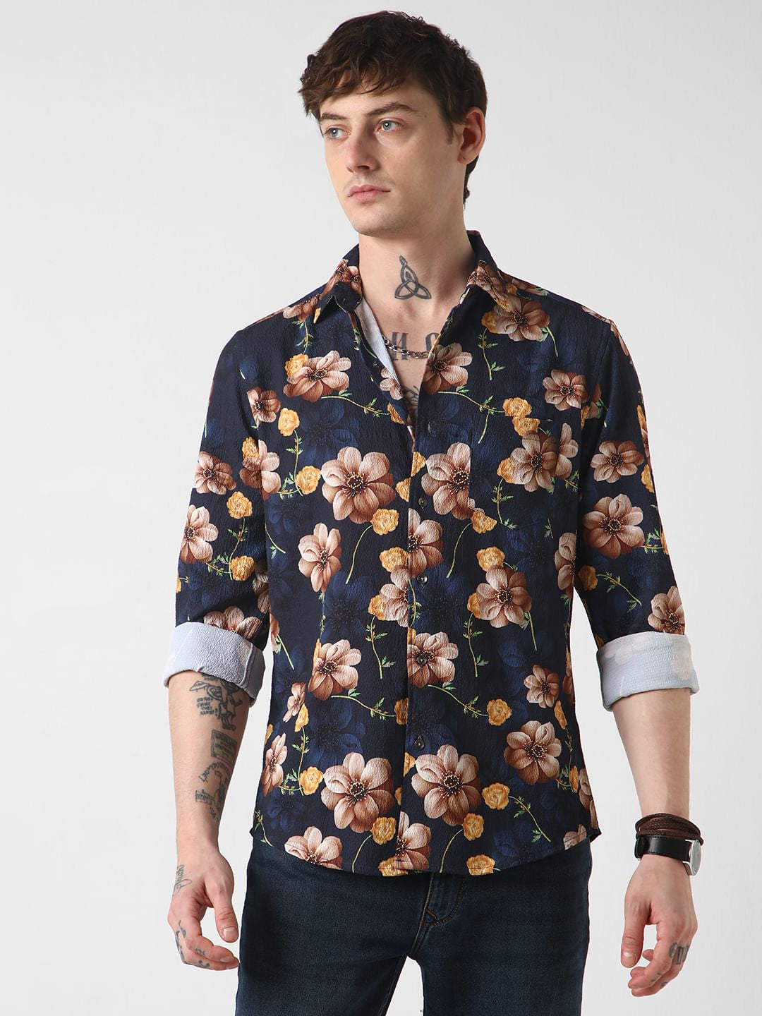 Exquisite Navy Floret Crushed Shirt