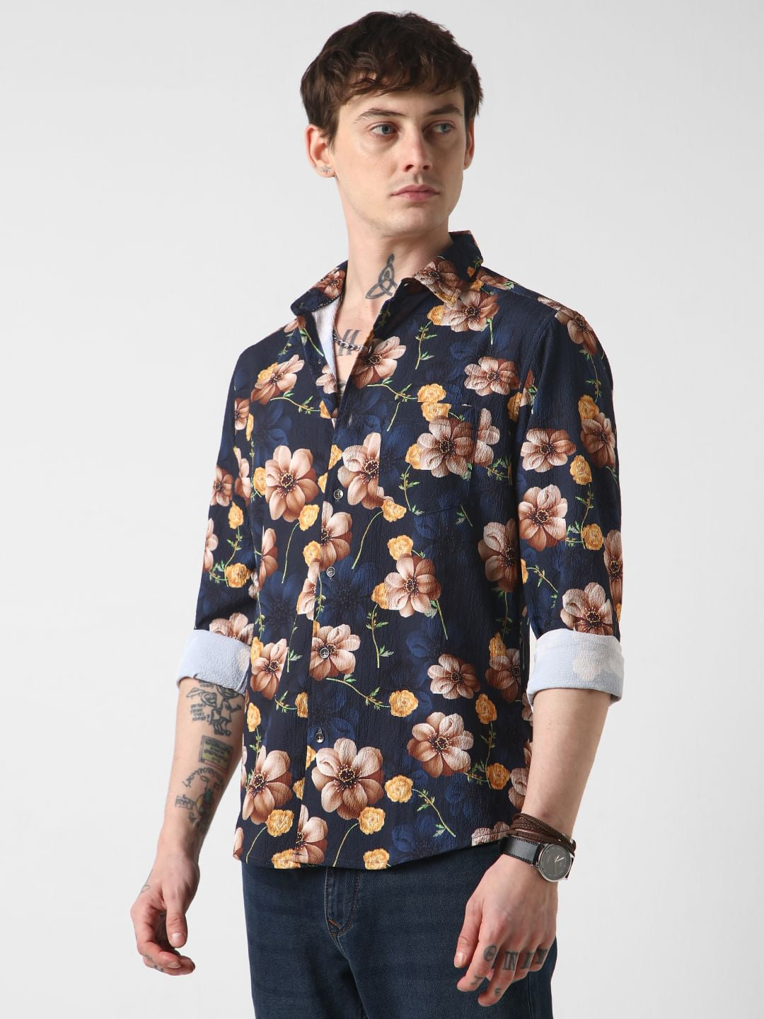 Exquisite Navy Floret Crushed Shirt