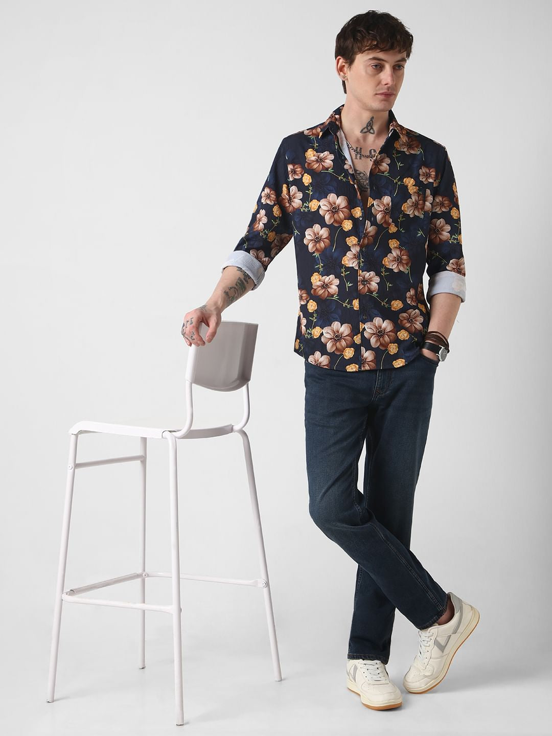 Exquisite Navy Floret Crushed Shirt