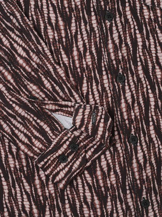 Aesthetic Brown Abstract Printed Crushed Shirt