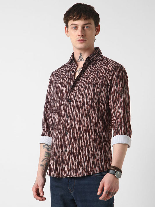 Aesthetic Brown Abstract Printed Crushed Shirt