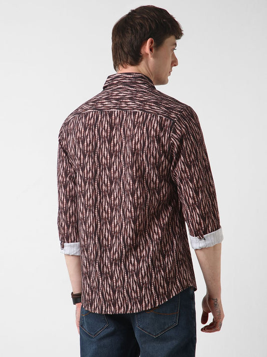 Aesthetic Brown Abstract Printed Crushed Shirt