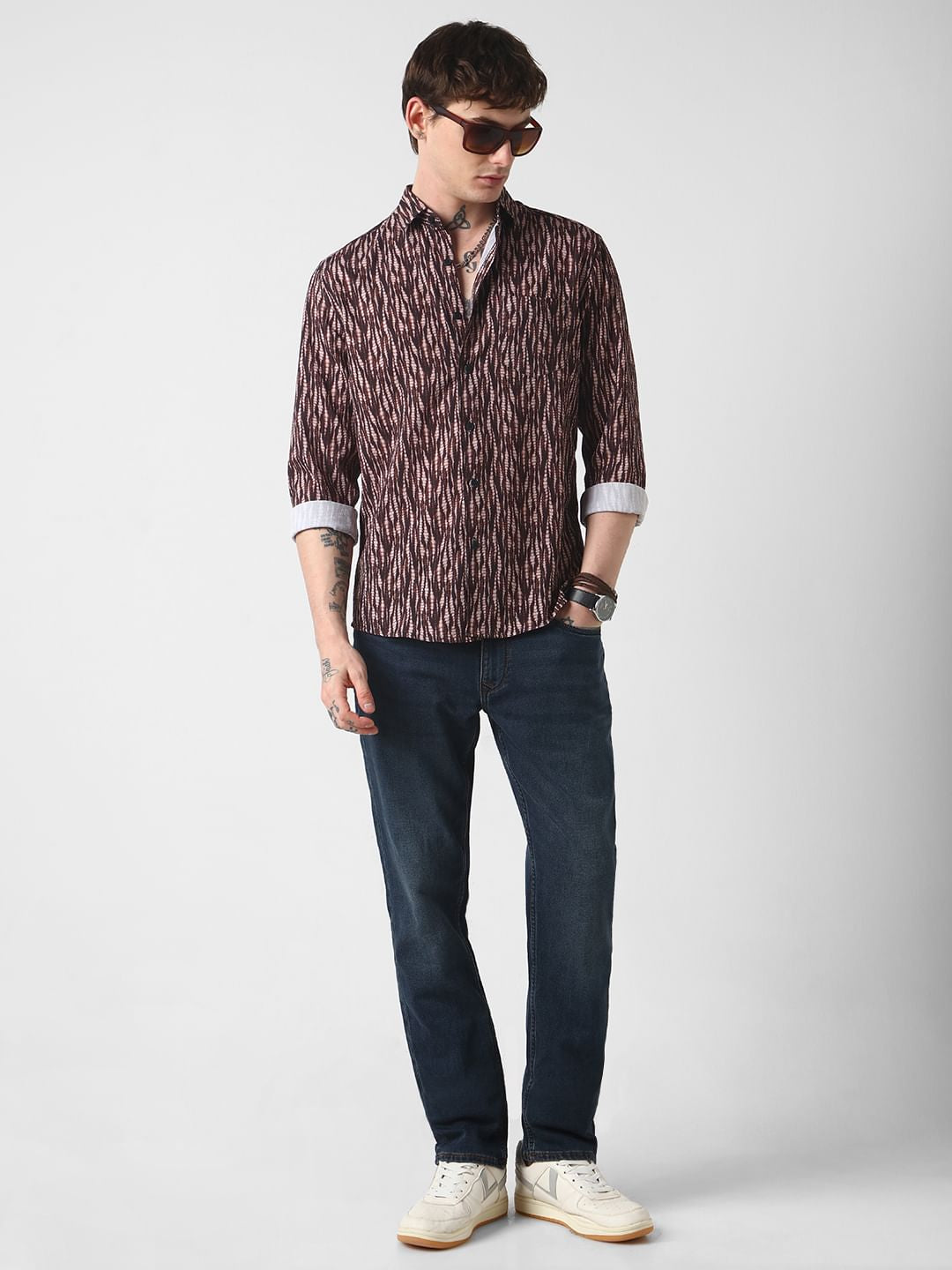 Aesthetic Brown Abstract Printed Crushed Shirt