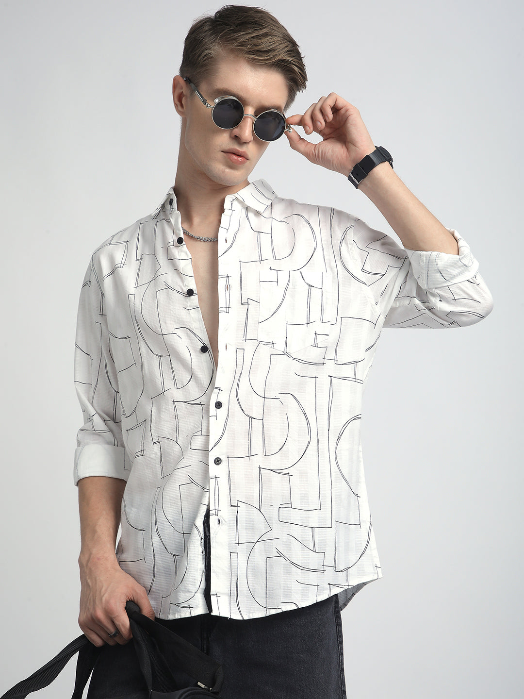 Offbeat Abstract Printed White Shirt