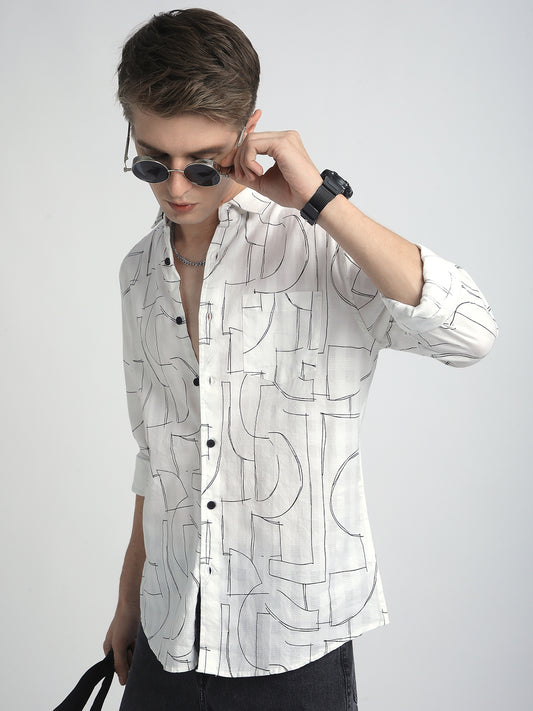 Offbeat Abstract Printed White Shirt
