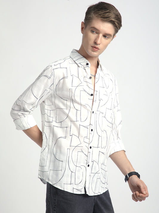 Offbeat Abstract Printed White Shirt