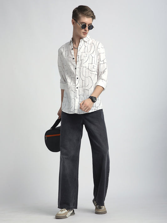 Offbeat Abstract Printed White Shirt