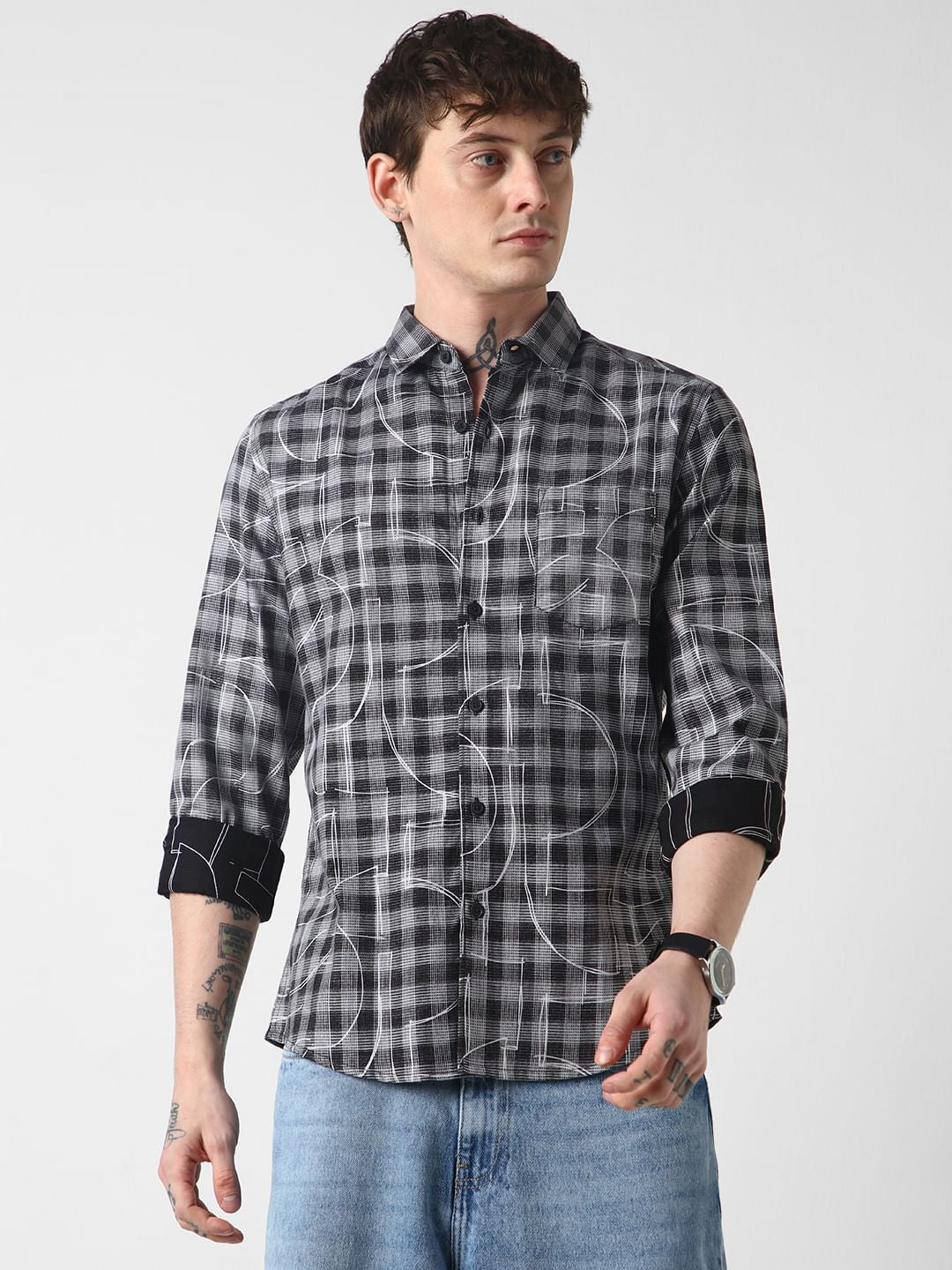 Quirky Monochrome Checkered Shirt