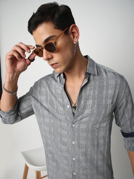 Metal Grey Ikat Jacquard Shirt