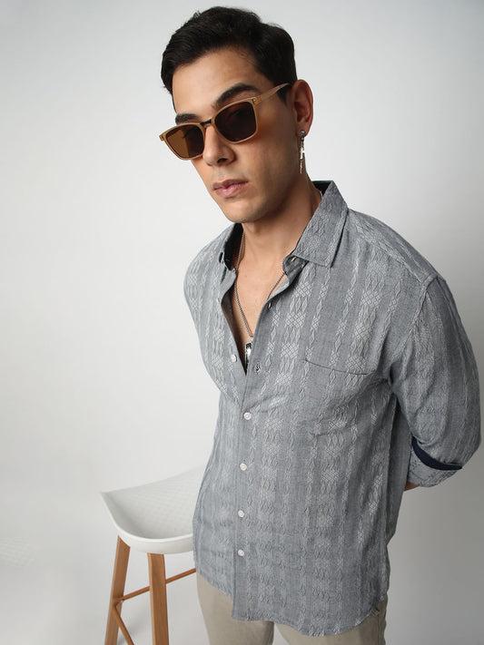 Metal Grey Ikat Jacquard Shirt