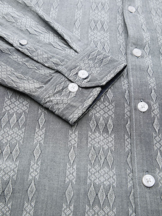 Metal Grey Ikat Jacquard Shirt