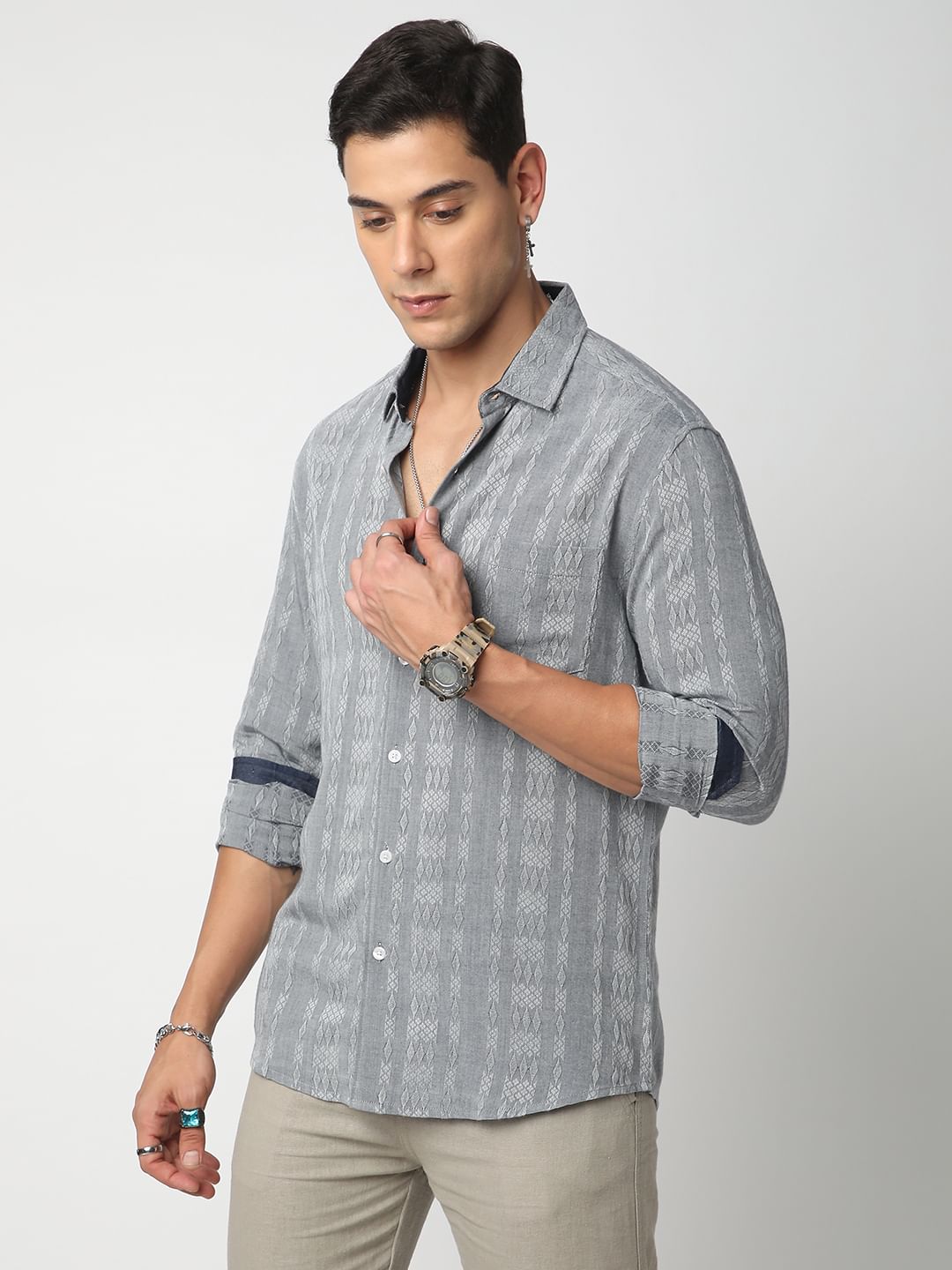 Metal Grey Ikat Jacquard Shirt
