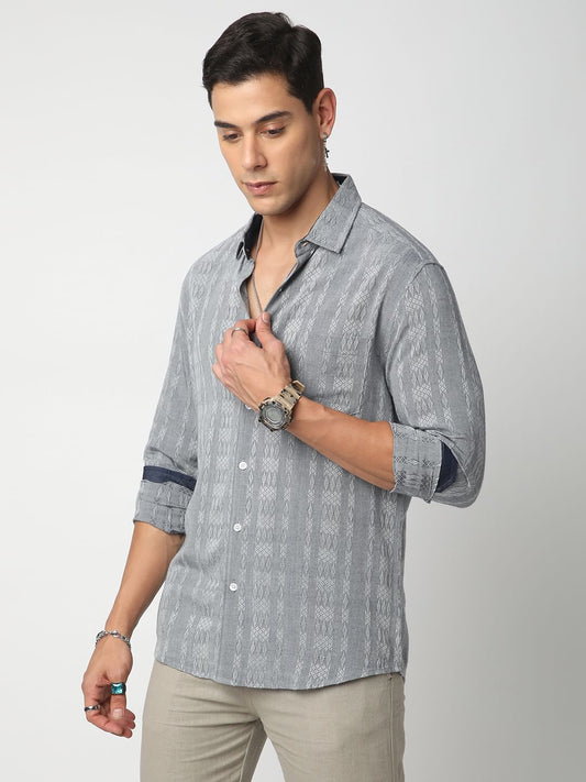 Metal Grey Ikat Jacquard Shirt
