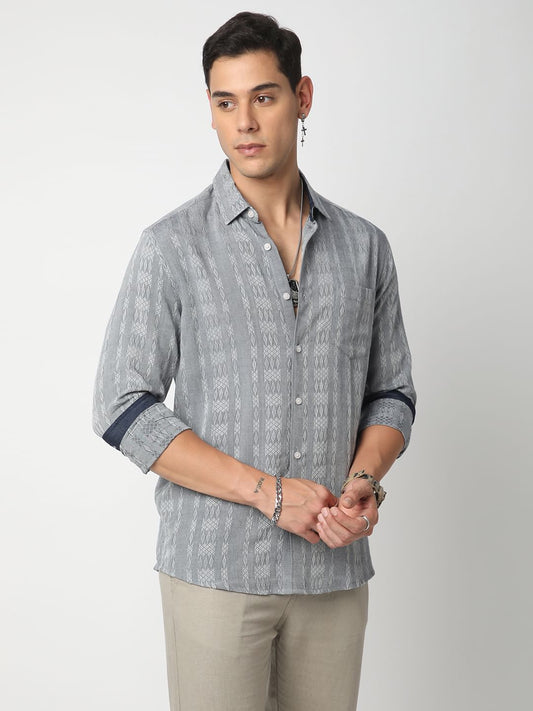 Metal Grey Ikat Jacquard Shirt