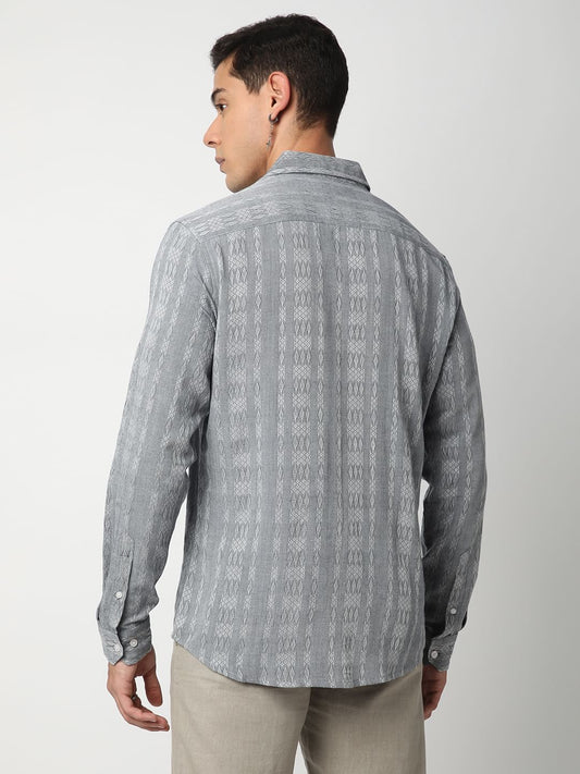 Metal Grey Ikat Jacquard Shirt