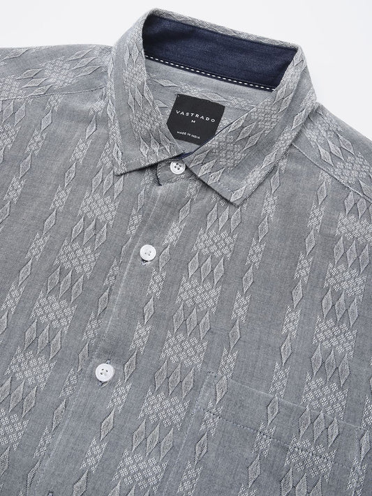 Metal Grey Ikat Jacquard Shirt