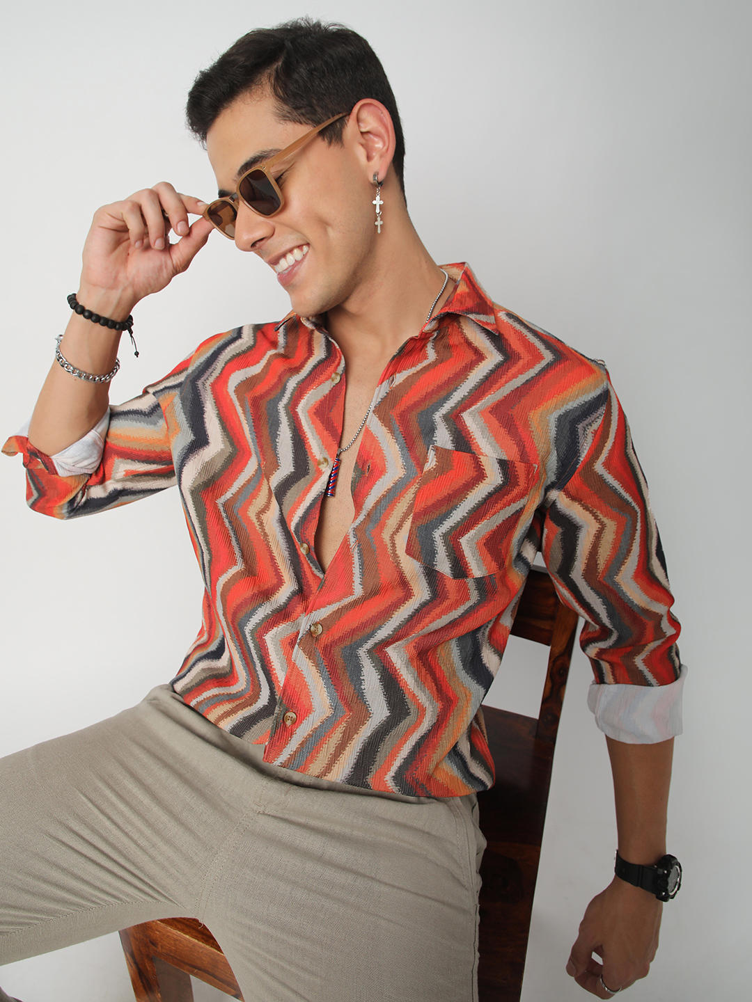 Fiery Zig-Zag Textured Shirt