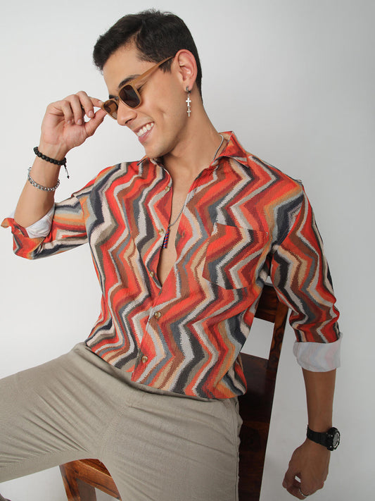 Fiery Zig-Zag Textured Shirt