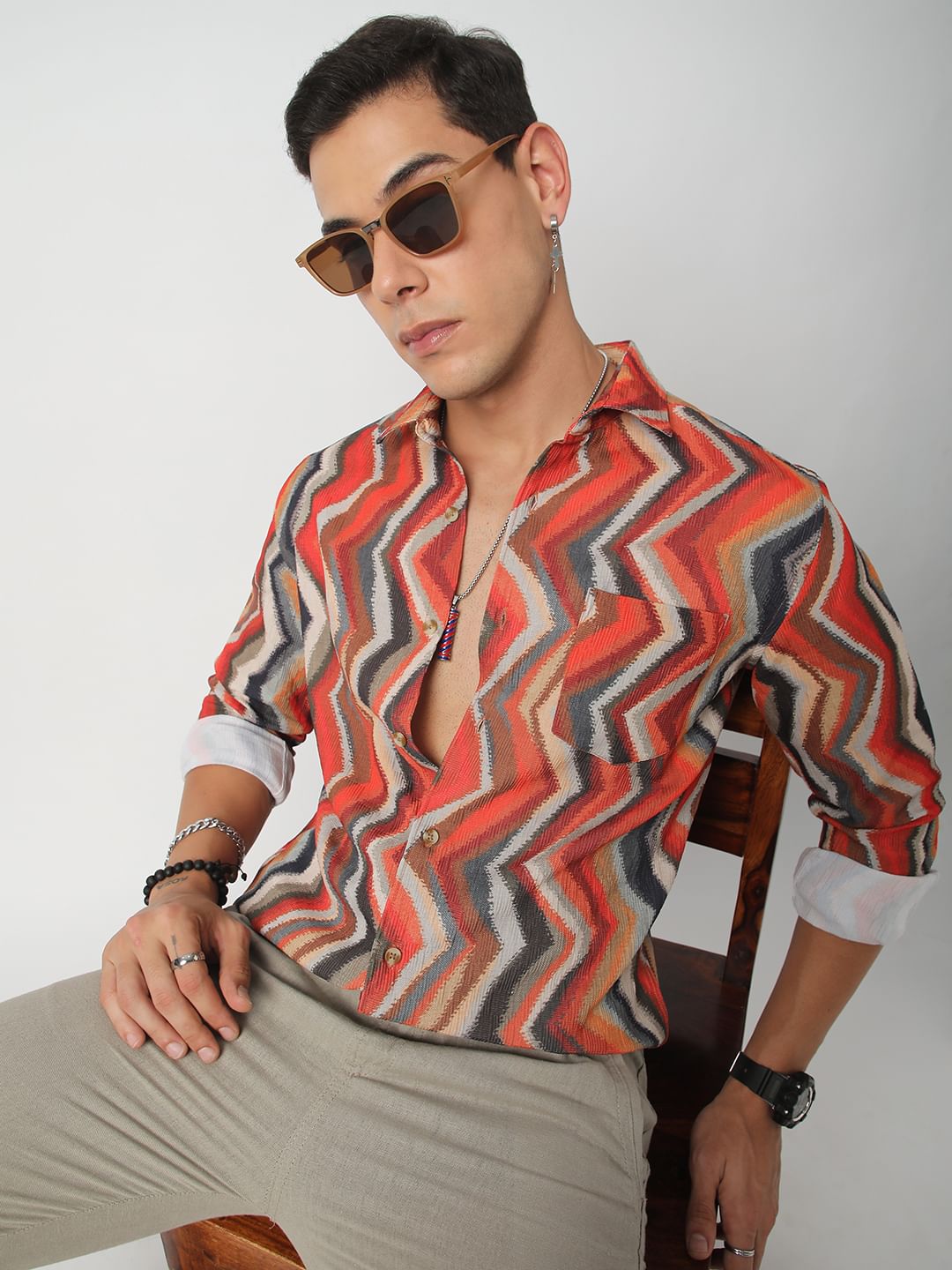 Fiery Zig-Zag Textured Shirt
