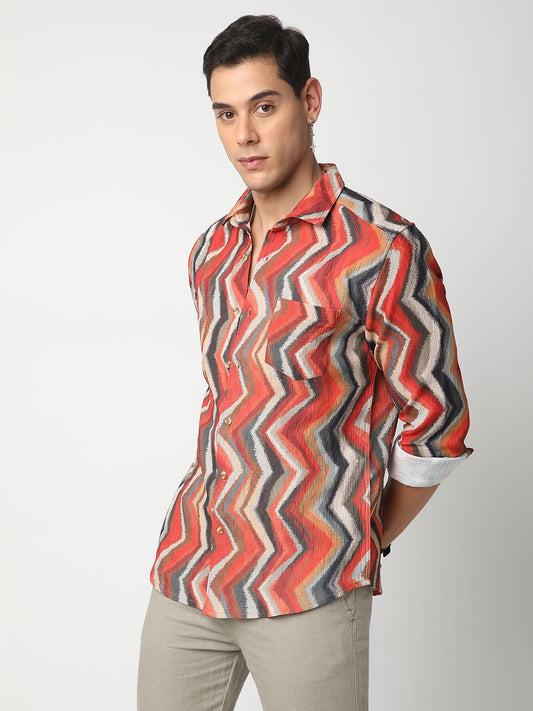 Fiery Zig-Zag Textured Shirt
