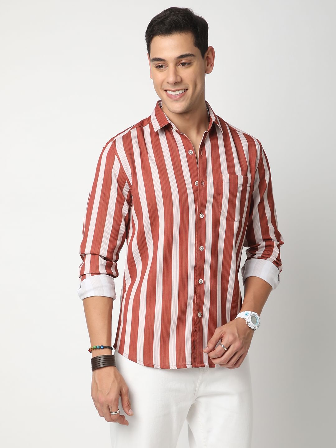 Dreamy Streaky Striped Brick Red Ribbed Shirt
