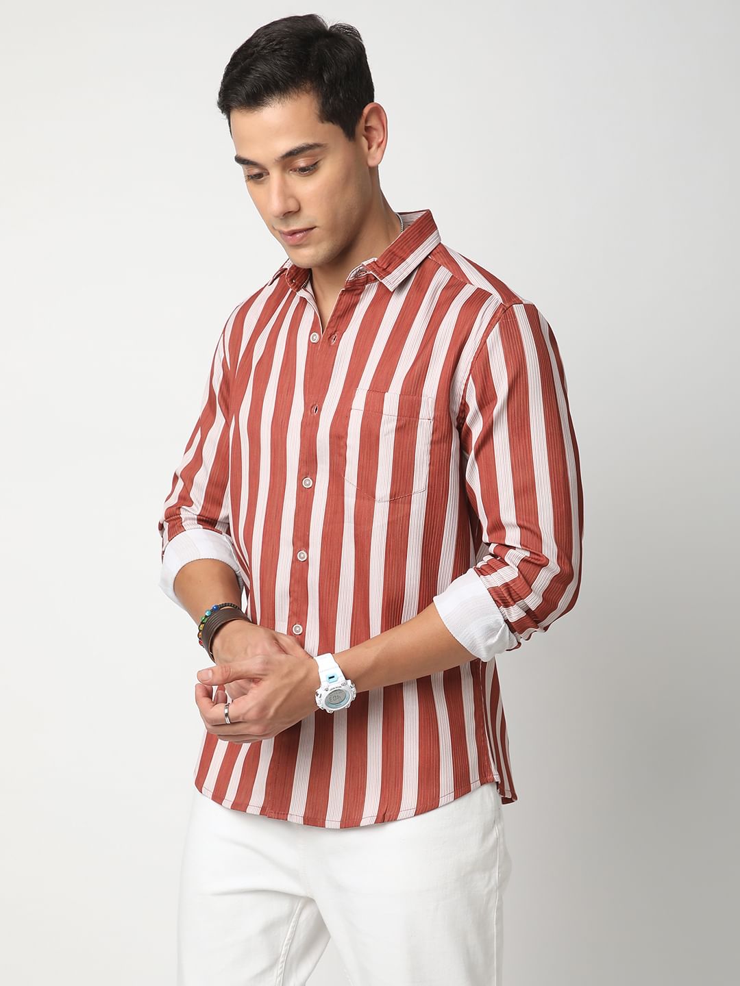 Dreamy Streaky Striped Brick Red Ribbed Shirt