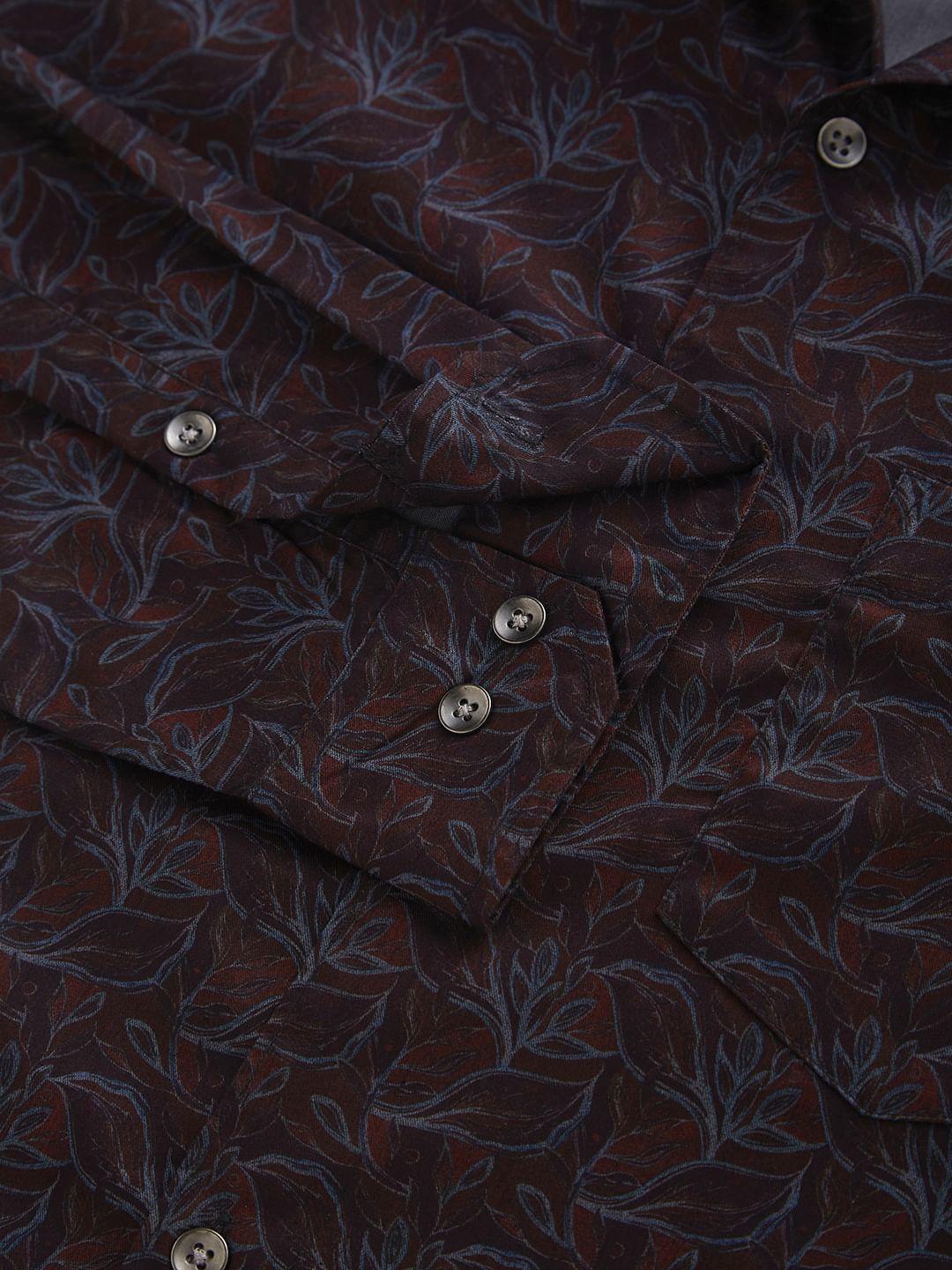 Ornate Burnt Maroon Leafy Printed Shirt