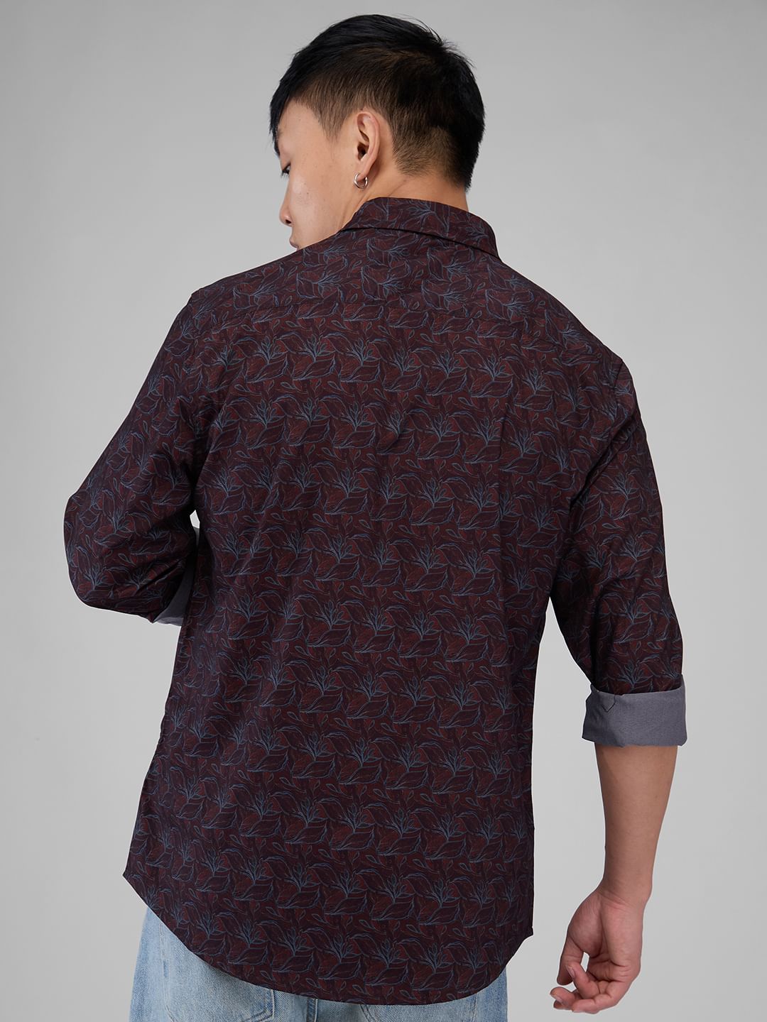 Ornate Burnt Maroon Leafy Printed Shirt
