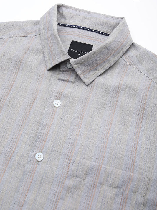Linen Evanesce Grey Multicolour Striped Shirt