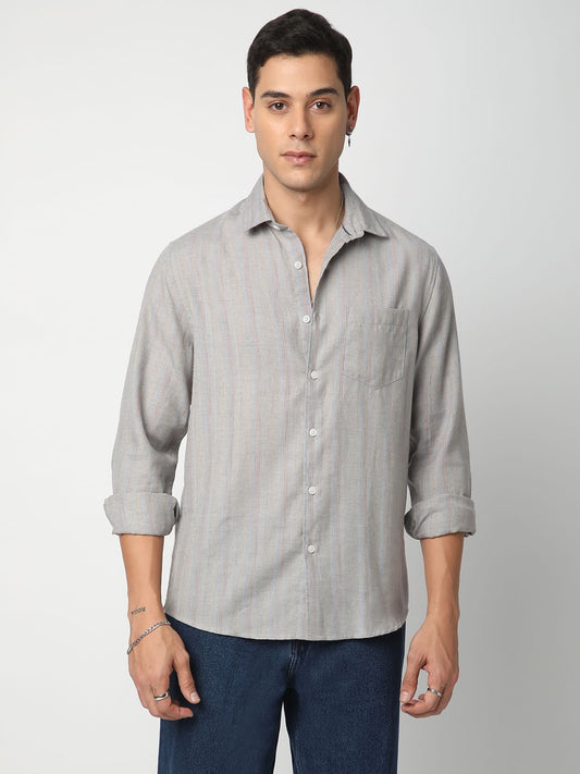 Linen Evanesce Grey Multicolour Striped Shirt