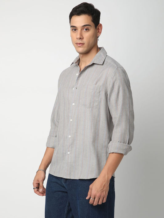 Linen Evanesce Grey Multicolour Striped Shirt
