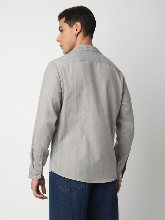 Linen Evanesce Grey Multicolour Striped Shirt