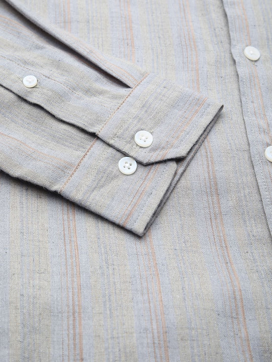 Linen Evanesce Grey Multicolour Striped Shirt