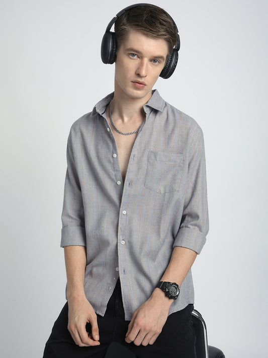 Urban Static Linen Grey Multistripe Shirt