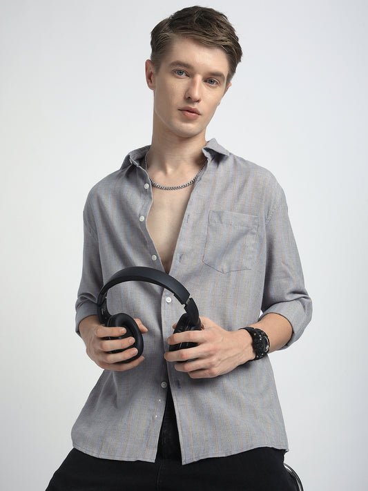 Urban Static Linen Grey Multistripe Shirt