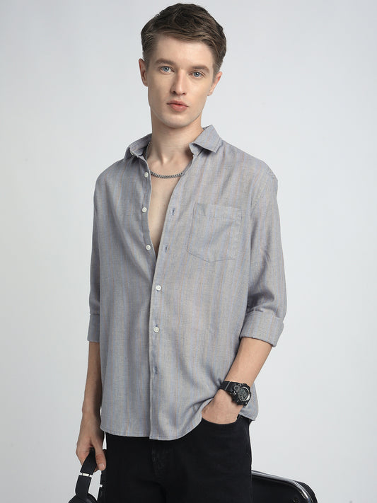 Urban Static Linen Grey Multistripe Shirt