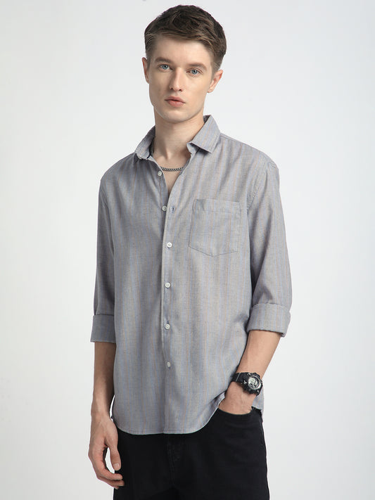 Urban Static Linen Grey Multistripe Shirt