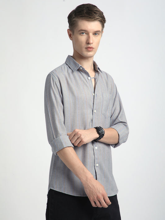 Urban Static Linen Grey Multistripe Shirt