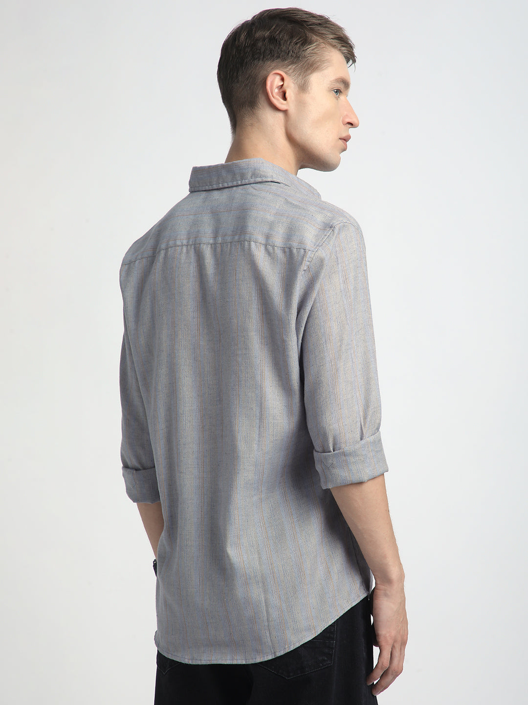 Urban Static Linen Grey Multistripe Shirt