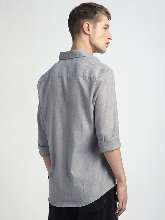 Urban Static Linen Grey Multistripe Shirt