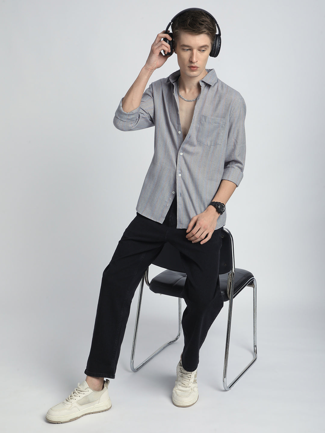 Urban Static Linen Grey Multistripe Shirt