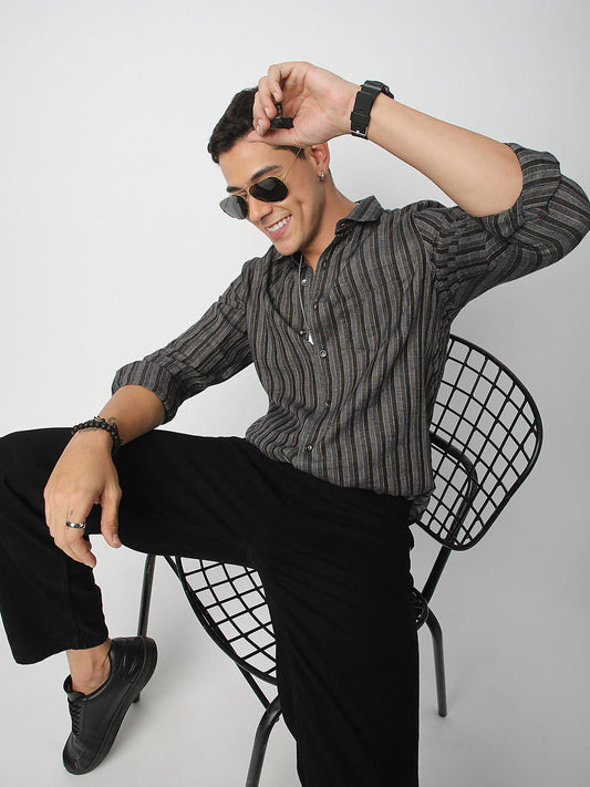 Debonair Black & Grey Streaky Striped Shirt