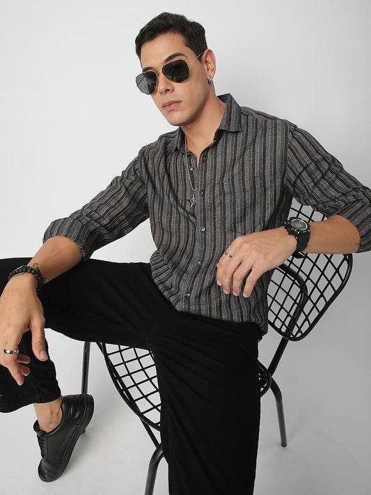 Debonair Black & Grey Streaky Striped Shirt