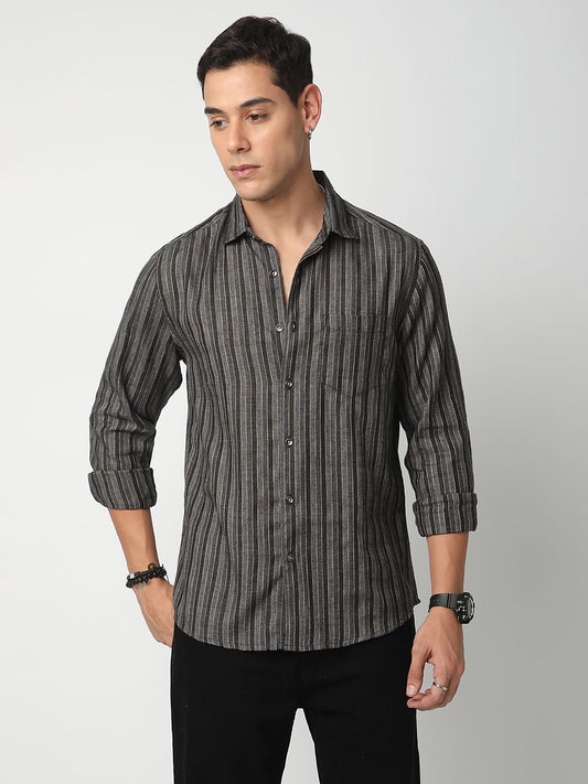 Debonair Black & Grey Streaky Striped Shirt