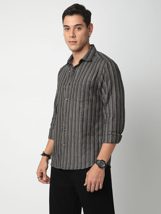 Debonair Black & Grey Streaky Striped Shirt